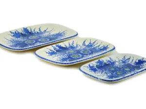 Polish Pottery Set of 3 Platters Blue Poppy Dream