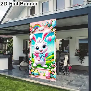 2D flat banner, 1pcCute Cartoon White Bunny Easter Backdrop - Pastel Balloons Rainbow Fence Egg Decor Party Bannergalentines party decor, valentine day decor, decorations for valentines day
