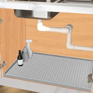 28 x 19 Waterproof Silicone Under Sink Mat - Easy to Clean Cabinet Protector Liner Organizer for Kitchen Bathroom Storage, Light Grey