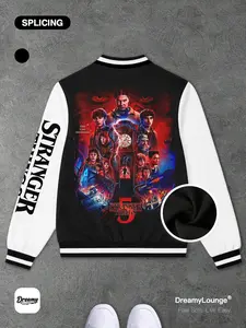Stranger Things The Final Adventure Graphic, Varsity Jacket, Long Sleeve, Fitted Design, Casual Warm and Breathable, Suitable for Outdoor or Home Wear, Loungewear Top