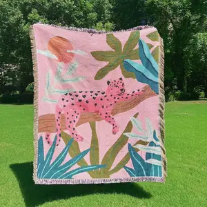 Leopard Pattern Tassel Decor Throw Blanket, Soft Casual Blanket, Durable Washable Blanket for Beds, Sofas, Chairs, Tapestries, Tablecloths, Office Small Blankets