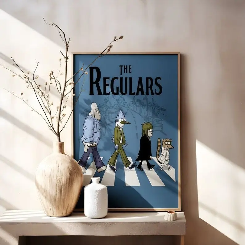 Regular Show Poster - Retro Beatles-Inspired Black-and-White Music Celebrity Artistic Graphic Prints, Photo Paper Artwork for Walls, Mountable Kid Room Wall Decor