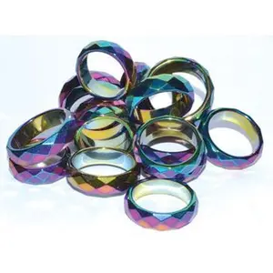 Rainbow Magnetic Hematite Faceted Rings (50/bag)