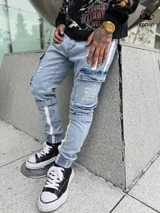 y2k vintage style slim-fit Denim jeans, men's streetwear fashion letter print patchwork ripped jeans, suitable for daily wear, suitable for all seasons, comfortable and durable design