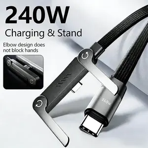 Gaming Fast Charging Cable – 2-in-1 Invisible Stand & 240W Type-C Braided Cable, Built-in Phone Holder for Hands-Free Play, Office & Travel (Black)