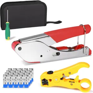 Coax Cable Crimper Tool Kit with Wire Stripper, Screwdriver & Tool Bag – Includes 20 F Connectors, Compression Tool for RG6 & RG59 Coaxial Cable, TV & Internet Installation