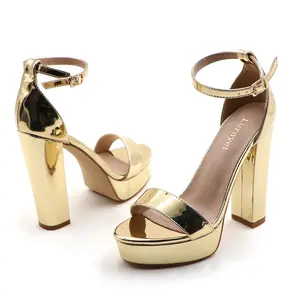 Women's High Heels Platform Sandals Round Open Toe 5-inch Chunky Block Heel Footwear with Adjustable Ankle Strap Girl Fashion Elegant Comfortable Summer Casual Dress Heeled Shoes for Wedding Party Prom Daily Wear