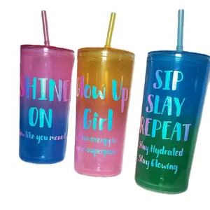 Brittney Esscentials Glow Getter Collection - 3-Piece 24 oz Tumbler Set - BPA-Free Reusable Plastic - Ombré Design - Hand Wash Only - Perfect for Gifting & Goal-Getting