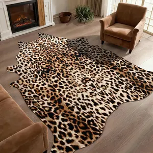 Faux Leopard Print Rug for Living Room, 6.2 x 7 ft Western    Rugs, Non Slip Cool Leopard   Carpet for Bedroom Dining Room Farmhouse Entrance  Decor, Dark Brown