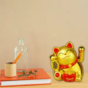 Solar Energy Lucky Cat Ornaments Fortune Wealth Welcoming Cat Ornament for Shelf Decor Table Decor