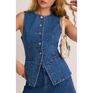 Caelyn Denim Button Front Vest in Denim