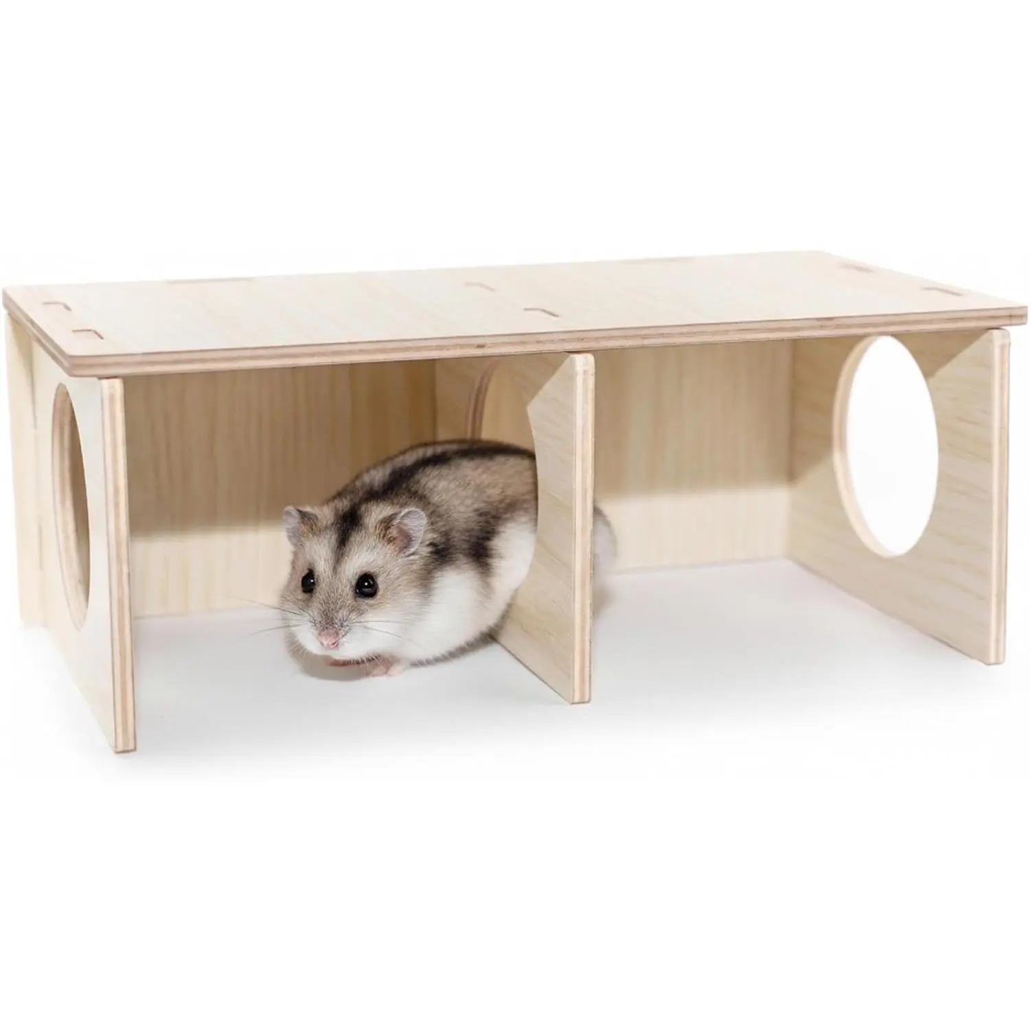 Hamster Peep Tunnel, 2-Chamber Wooden Hamster Hideout, Water-Resistant Platform for Dwarf Hamsters and Small Pets, 8.3" x 4.3" x 3.1"