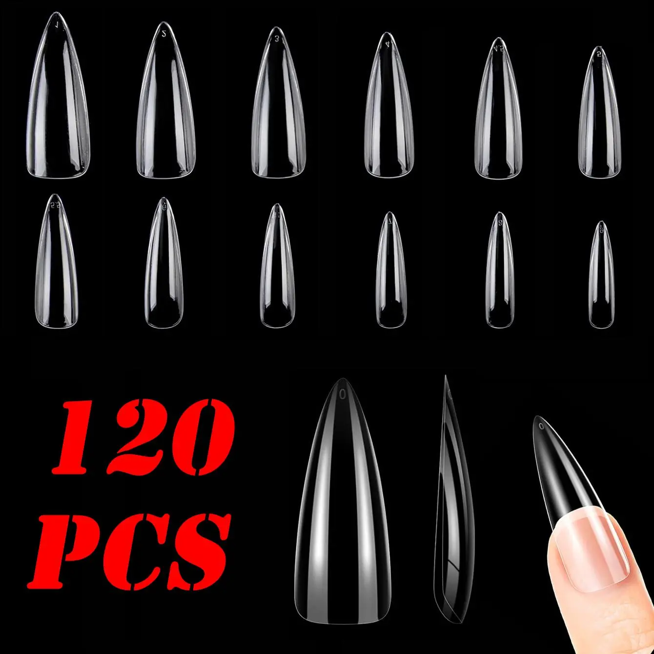 120/240Pcs XL Stiletto Gel X Nail Tips Clear Fake Nails Extra Long Stiletto Nail Full Cover Artificial Fingernail Extension Tool