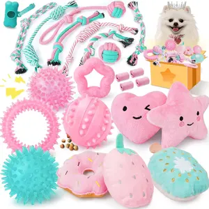 003-L Pink Puppy Toys for Boredom - 23 Pack Puppy Chew Toys for Teething, Interactive Dog Toys for Puppies, Cute Small Dog Toys with Treat Ball, Squeaky Dog Chew Toys and Ropes
