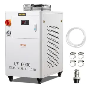 VEVOR Industrial Water Chiller, CW6000, Industrial Water Cooler Cooling System with Compressor 15L Water Tank Capacity 65 L/min Max Flow Rate, for 2 Sets of 300W CO2 Laser Engraving Cutting MachineVEVOR Super Brand Day