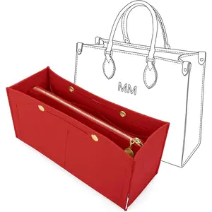 Felt Purse Organizer Insert,Handbag Organizer with Detachalbe Zipper Pocket for ONTHEGO MM,3 Size 8034 Red Medium
