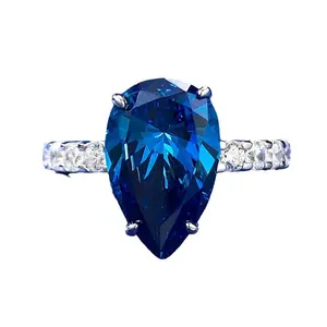 S925 Silver Royal Blue Sapphire Ring, 9*14mm Pear - Shaped (Teardrop) Band