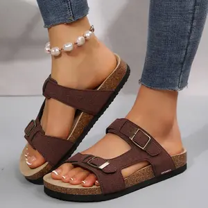 Women's Comfy Slip-On Cork Footbed Adjustable Straps Indoor and Outdoor Slides Summer Platform Sandals Walking Shoes