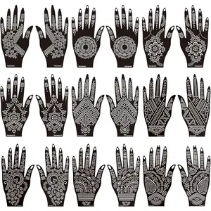 Henna Tattoo Kit, 18 Sheets Self-Adhesive Henna Tattoo Stencils Indian Mehndi Designs for Hands, Traditional Body Art