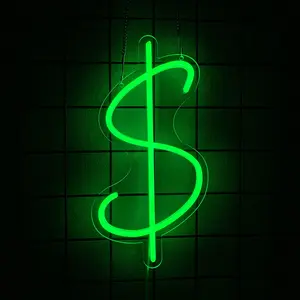 Dollar $ LED Neon Light Sign Money Home Bedroom Game Room Business Pub Store Bar Shop Office Wall Decor Sign Birthday Decor Decorative Ambiance Lighting 5V USB Green