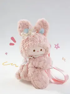 Little lamb cute pink plush crossbody bag, children's doll backpack bag, girls' backpack