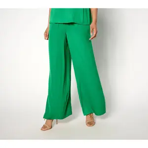 Isaac Mizrahi Live! Petite Crinkle Satin Flowy Wide Leg Pants