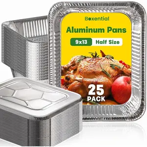 9x13 Aluminum Pans with Lids 25 Pack, Extra Heavy Duty Half Size Disposable Foil Pans, Deep Baking Pans for Cooking, Roasting, Heating and Steam Tables