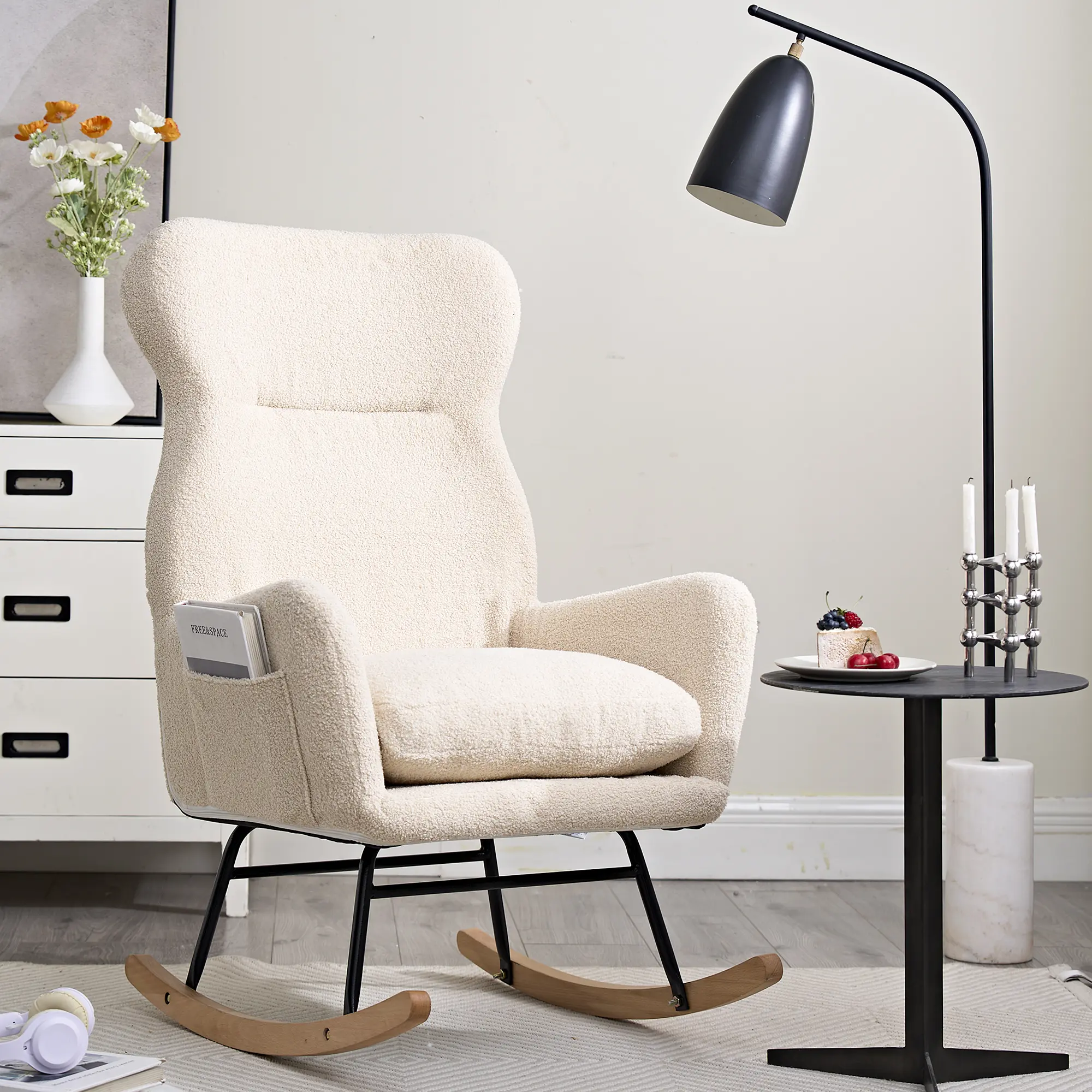 Rocking Chair Nursery,Modern Accent Rocking Chair,Upholstered Nursery Glider Rocker for Baby,Rocking Chair Indoor for Living Room/Bedroom/Nursery, Beige