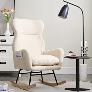 Rocking Chair Nursery,Modern Accent Rocking Chair,Upholstered Nursery Glider Rocker for Baby,Rocking Chair Indoor for Living Room/Bedroom/Nursery, Beige