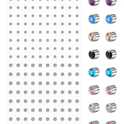 Face Gems Face Jewels Fake Piercings, Body Jewelry, Body Jewellery, Fake Lip Ring Fake Nose Rings Nose Piercing Jewelry Magnet Nose Stud Self-Adhesive Face Sticker Fake Piercing Balls Silver Punk Y2k Halloween Makeup For Women Men