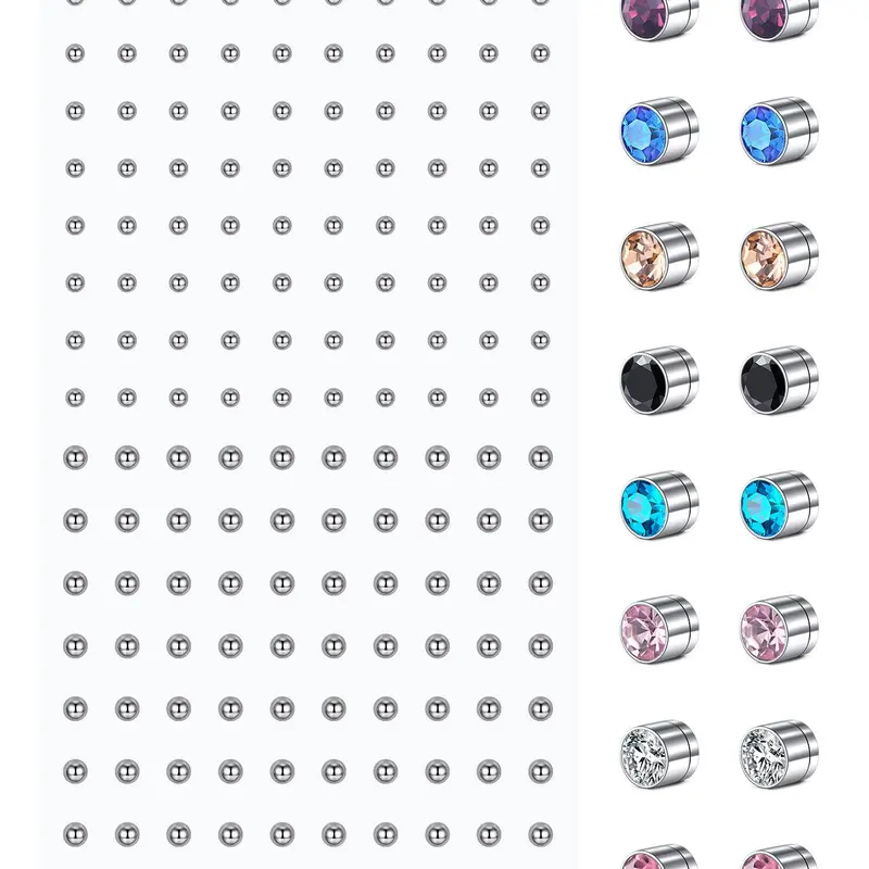 Face Gems Face Jewels Fake Piercings, Body Jewelry, Body Jewellery, Fake Lip Ring Fake Nose Rings Nose Piercing Jewelry Magnet Nose Stud Self-Adhesive Face Sticker Fake Piercing Balls Silver Punk Y2k Halloween Makeup For Women Men