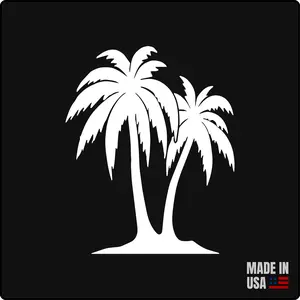 Twin Palm Trees Window Decal Sticker Stickers for Cars, Trucks, Diesel Trucks - Fun in the Sun Beach Island Hawaii Tropical Vacation