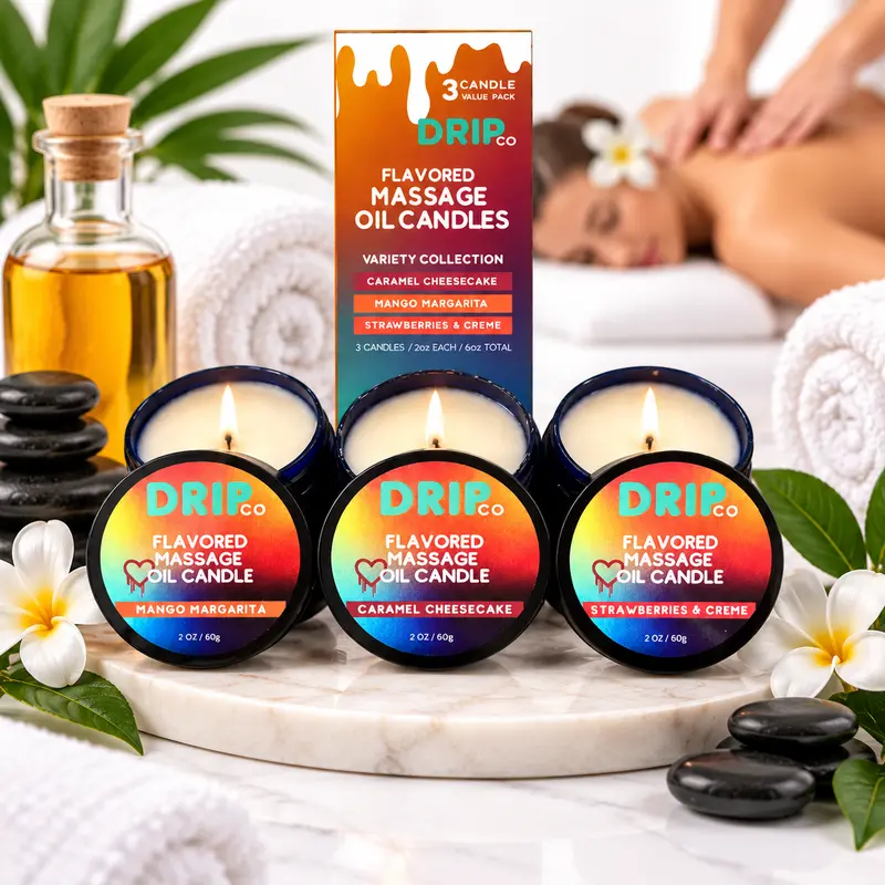 Massage Oil Candle 3 Pack 6oz | Soy Wax Aromatherapy Scented Candles | Warm Massage Oil Candle Gift Set | Couples Spa & Self Care,Flavoured massage candles