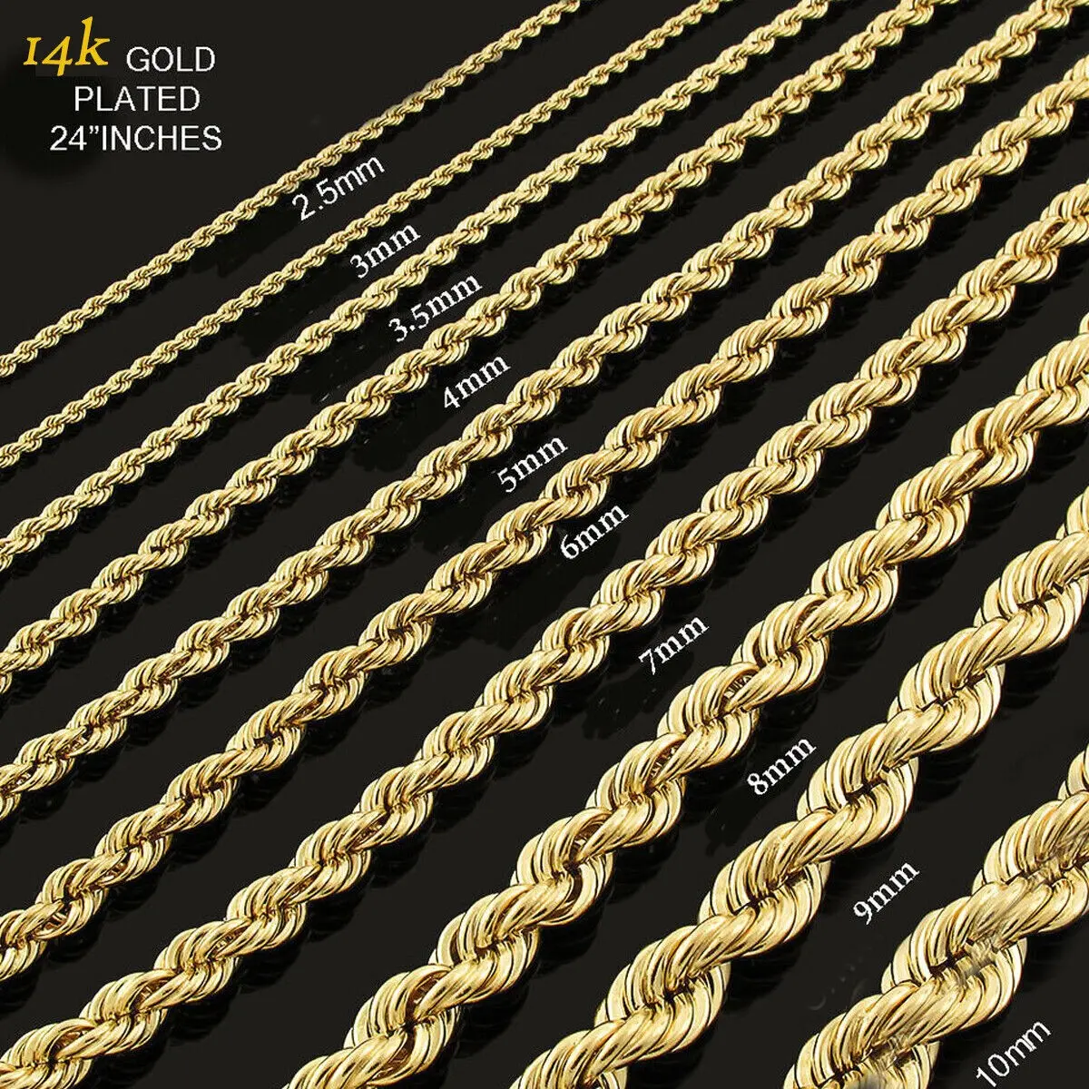 14K Gold Plated Rope Torch Twisted Necklace For Women and Men 4mm/8mm - 18"/24" - High Fashion Hip-Hop Tarnish-Free - Torch Chain Necklace Advanced Processing Technology Lobster Clasp Unisex