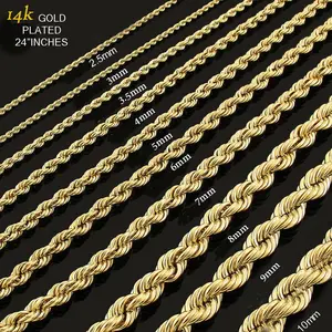 14K Gold Plated Rope Torch Twisted Necklace For Women and Men 4mm/8mm - 18"/24" - High Fashion Hip-Hop Tarnish-Free - Torch Chain Necklace Advanced Processing Technology Lobster Clasp Unisex