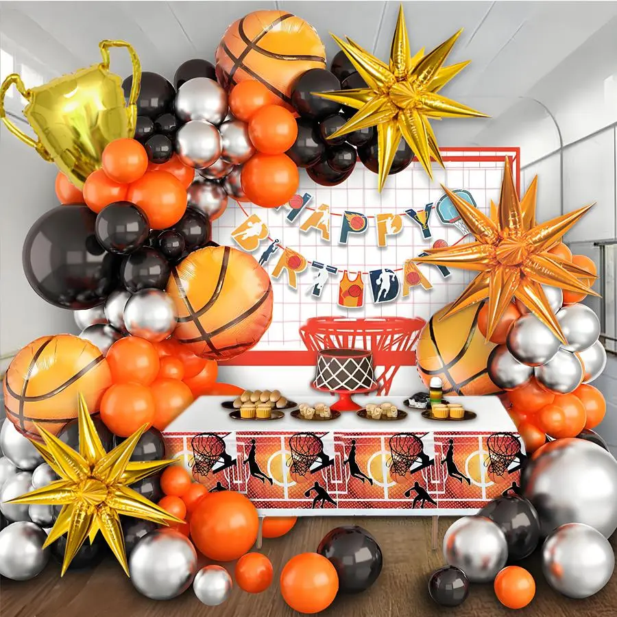 Basketball Themed Birthday Party Balloon Arch Kit, Star 179pcs/set Basketball Balloon Garland Set, Party Decoration Supplies for Birthday, Sports Themed Party, Basketball Celebration