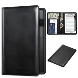 Server Book for Waitress Waiter Organizer Wallet with Zipper Pocket Card Holder 8.0 x 5.1 inches Black Leather Guest Check Pad