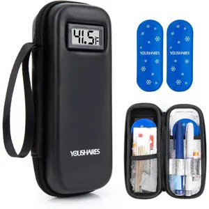 Insulin Travel Case with Temperature Display - Refrigerated Medicine Cooling Bag with 2 TSA Approved Ice Pack, Medication Pen Diabetic Supplies Organizer for Trip and Daily