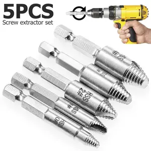 Screw Extractor Set, Hardened Steel Hex Shank, Easy-To-Remove Drill Bits, 5-Piece Universal Tool Kit, Durable Screw Removal Tools