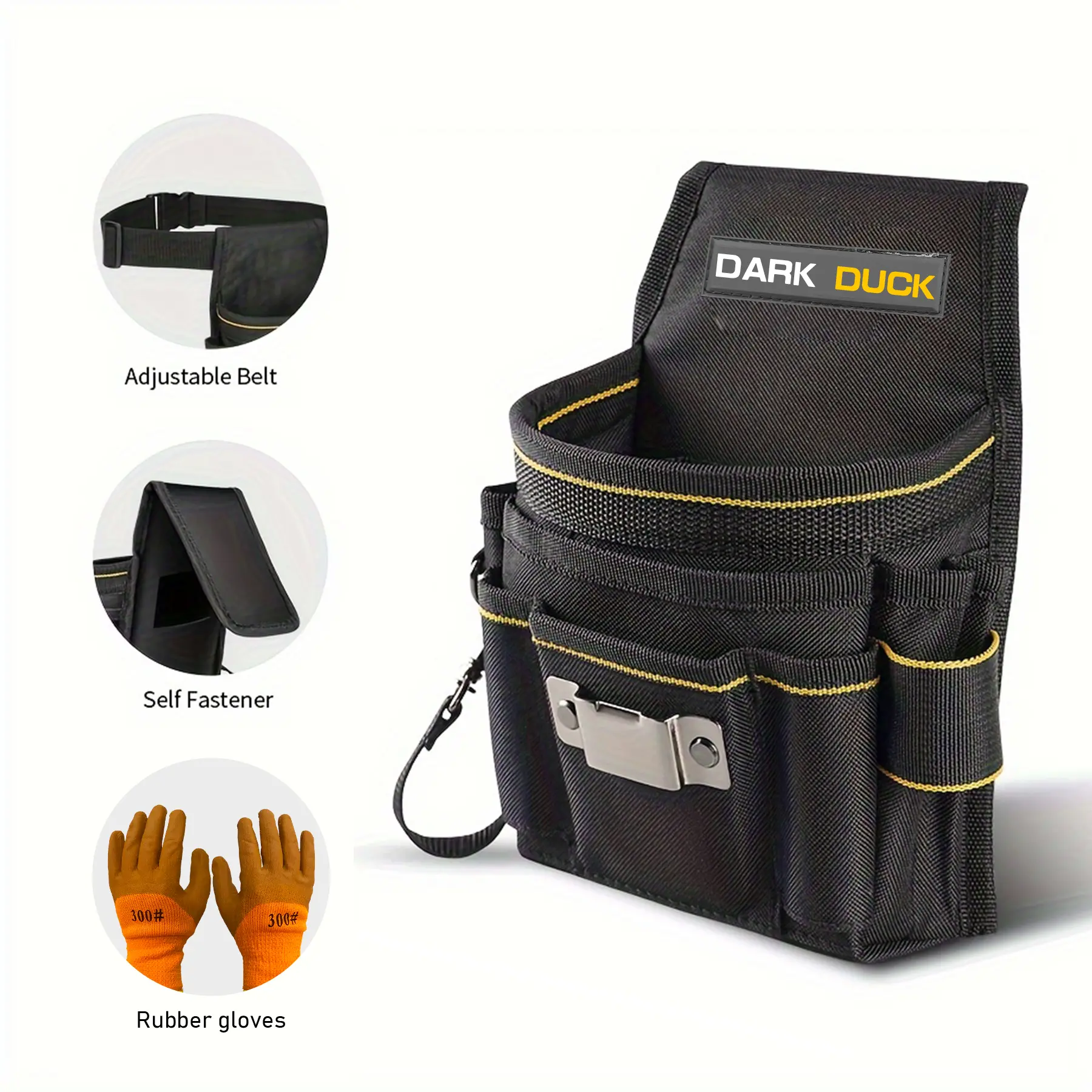Electrician Tool Belt with 8 Pockets + Heavy-Duty Gloves – Abrasion-Resistant Waist Pack for Mechanics, Repair Pros & Tradesmen | Black