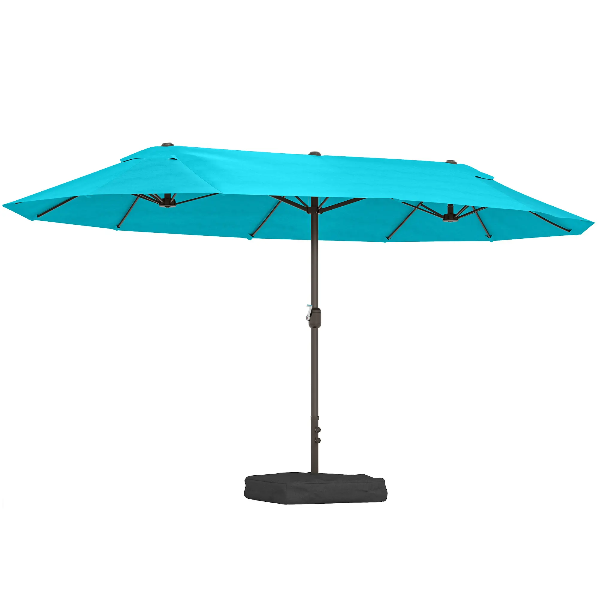 Outsunny 15' Steel Frame Rectangular Double-Sided Patio Umbrella - 12-Rib Large Coverage Canopy, Adjustable Retractable Design, Includes Base, Manual Crank Handle, Sun Protection, UV Prevention, Blue Outdoor Furniture for Deck, Pool