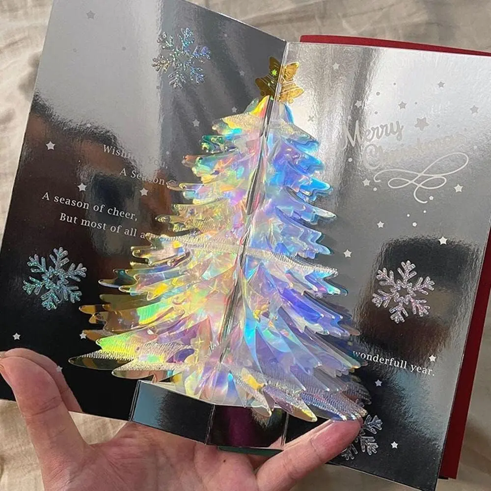 3D Christmas Tree Cards, Red & Green Christmas Greeting Cards, Personalized Message Cards for Friends & Family