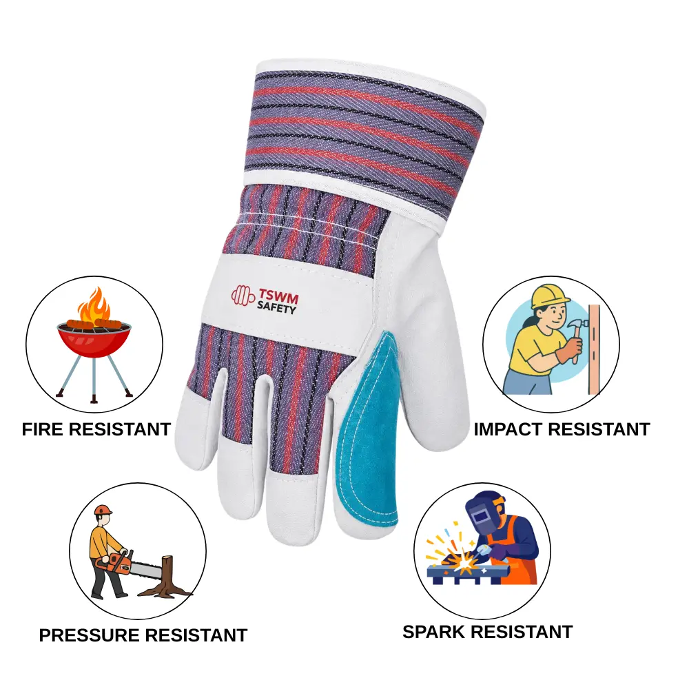 TSWM Premium Double Palm Cow Leather Gloves Kevlar Sewn Heavy Duty Safety Work Gloves for Enhanced Protection( Ideal Size )
