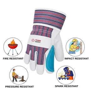 TSWM Premium Double Palm Cow Leather Gloves Kevlar Sewn Heavy Duty Safety Work Gloves for Enhanced Protection( Ideal Size )