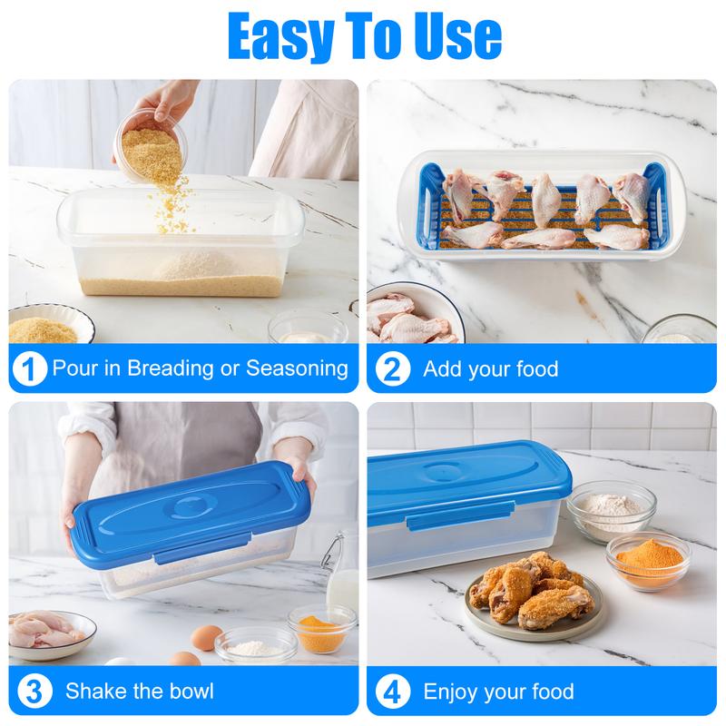 Multi-functional Batter Bowl with Lid,2-Pack Fish Batter Shaker,Better Breader Shaker Bowl with Breading Shaker Tray, Batter Bowl with Lids Shaker for Frying Chicken Wings Fish Onion Rings Veggies,Storage Box, Storage Compartment, Storage Container(Blue)