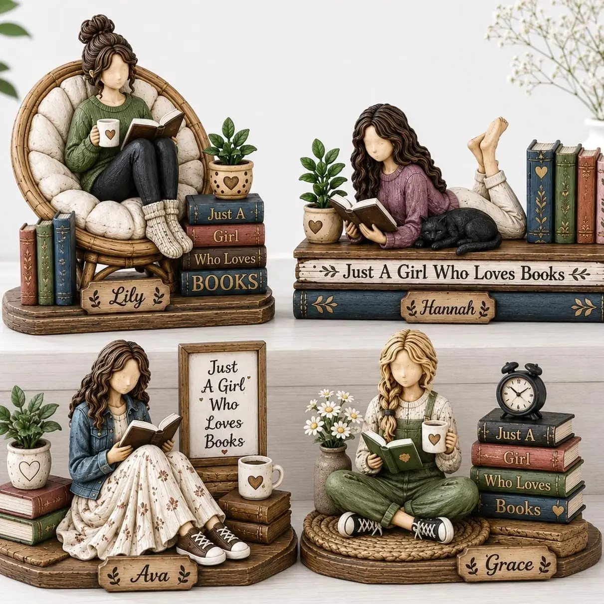 Personalized Book Lover Figurine, Custom Name Reader Statue, Bookworm Shelf Decor, Cozy Literary GIFT 2026 for Women, Girls and Friends