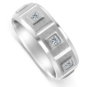 3/4Ct Men's Princess Cut Diamond Brushed Wedding Ring 14k Gold Lab Grown 7MM