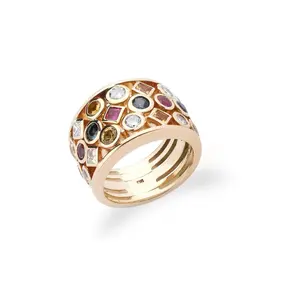 Multicolor Sapphire & Diamond Ring – 18k Yellow Gold