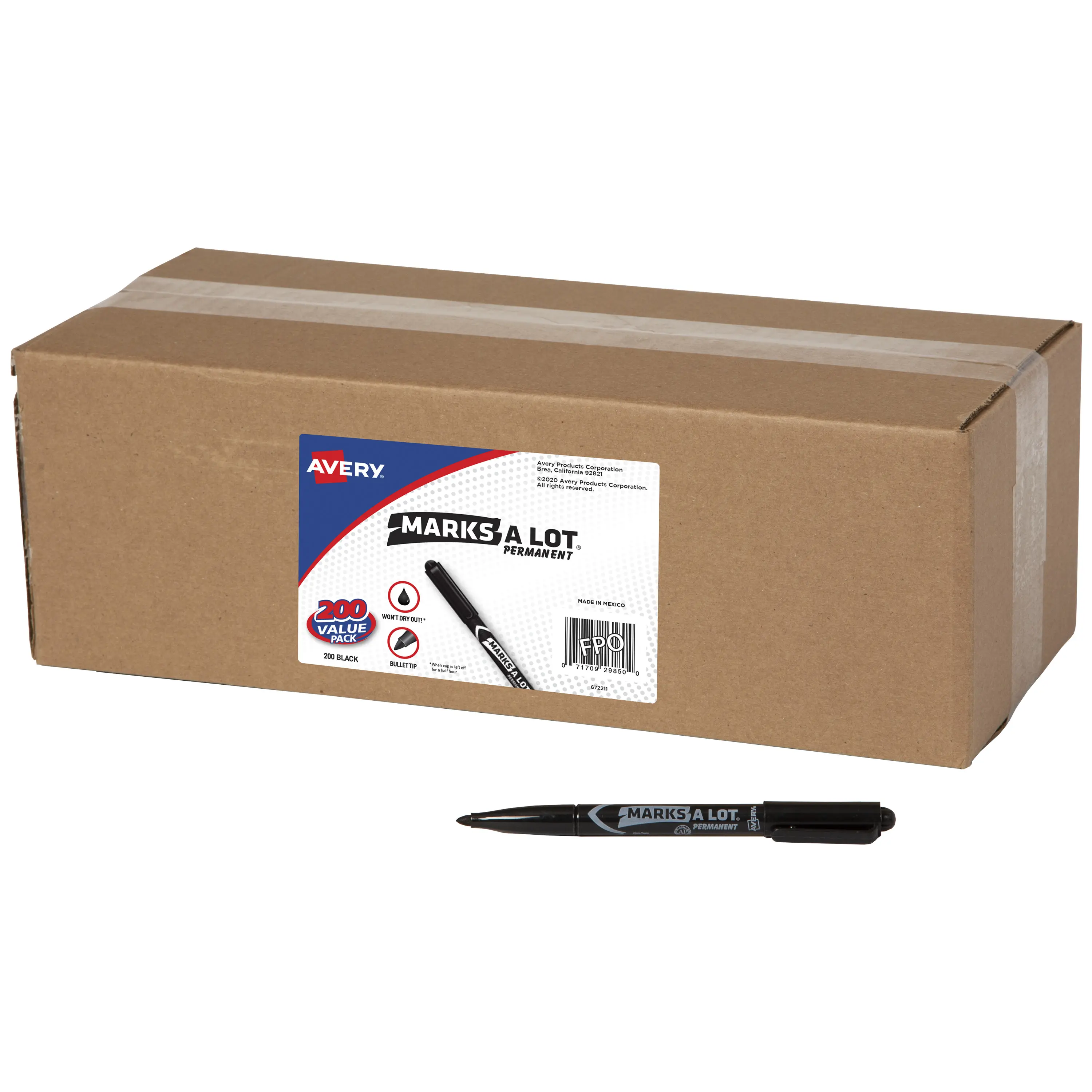 Avery Marks A Lot Value Pack Permanent Markers, Pen-Style, Bullet Tip, Water and Wear Resistant, 200 Black (29850)