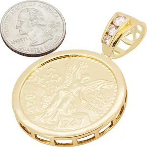 14k Gold Plated AAA Cubic Zirconia Mexican Peso Pendant